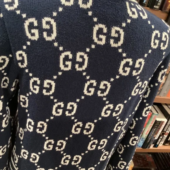 GUCCI GG Navy/Cream Cardigan Sweater NWT Auth - Picture 5 of 13